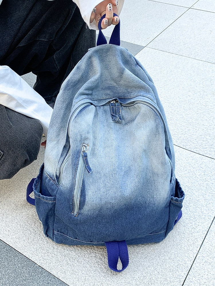 Men's and Women's Backpacks, Student Schoolbags, Large-Capacity Washed Denim Bags