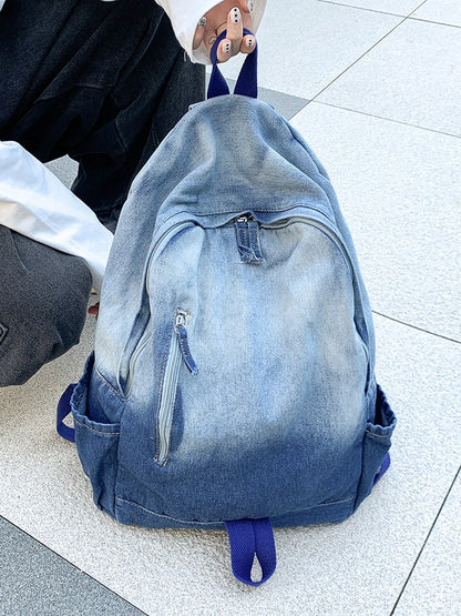 Men's and Women's Backpacks, Student Schoolbags, Large-Capacity Washed Denim Bags
