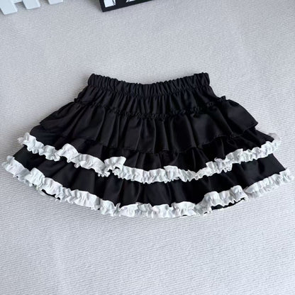 Purple Pumpkin Cake Skirt Women Y2k Short Fluffy White Lace Mini Skirts Girl's Sweet Lolita Pink A Line Pleated Skirts For Women