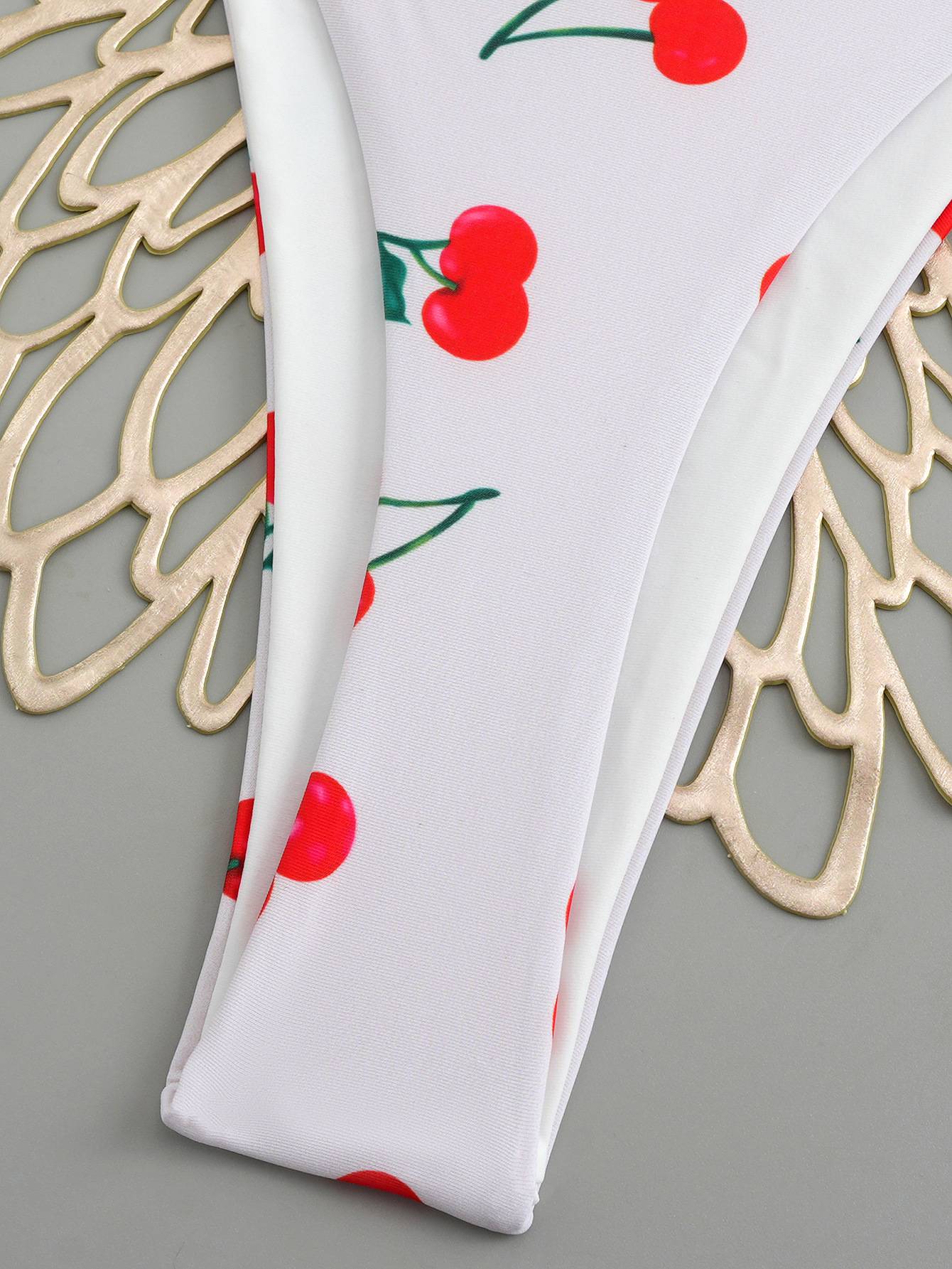 Sexy Cherry Print Triangle Brazilian Bikini Push Up Swimsuit 2 Piece String Bandage Bikinis Swimwear Women Thong Bathing Suit