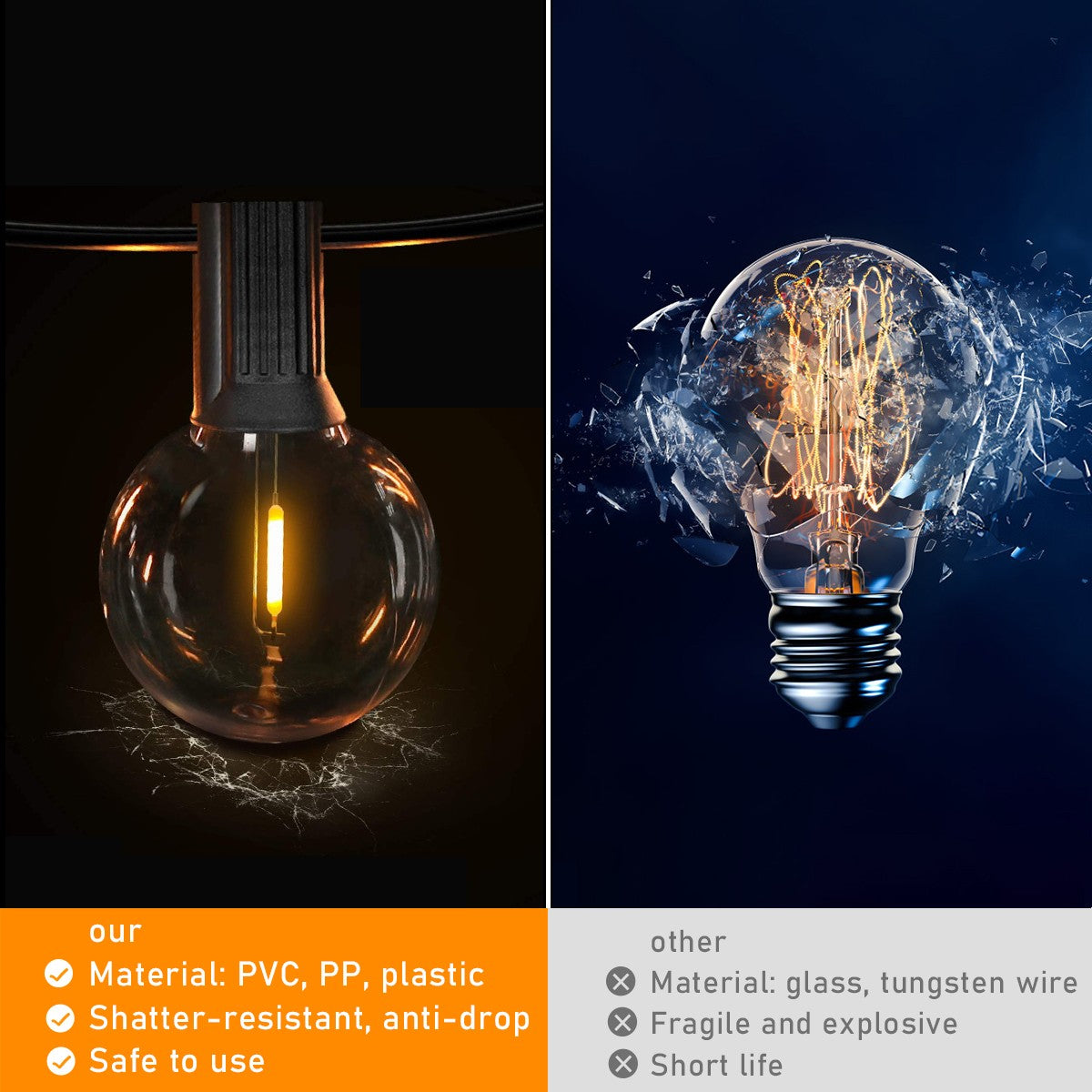 Solar String Lights Outdoor with Remote LED Shatterproof Bulbs Dimmable G40 Solar String Lights for Outside Backyard Party Decor