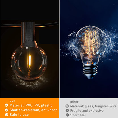 Solar String Lights Outdoor with Remote LED Shatterproof Bulbs Dimmable G40 Solar String Lights for Outside Backyard Party Decor
