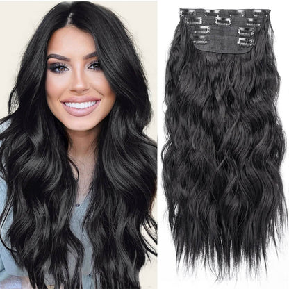 Kit 4 Peças Aplique Tic Tac Cabelo Sintético 20 Polegadas Cacheado Longo Grosso Para Mulheres Cabeça Inteira extensões de cabelo sintéticas