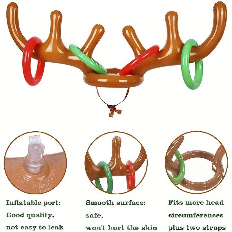 Inflatable Reindeer Antler Ring Toss Game Set - Perfect for Christmas, Halloween & Easter Parties - PVC Material, Excluding Pump