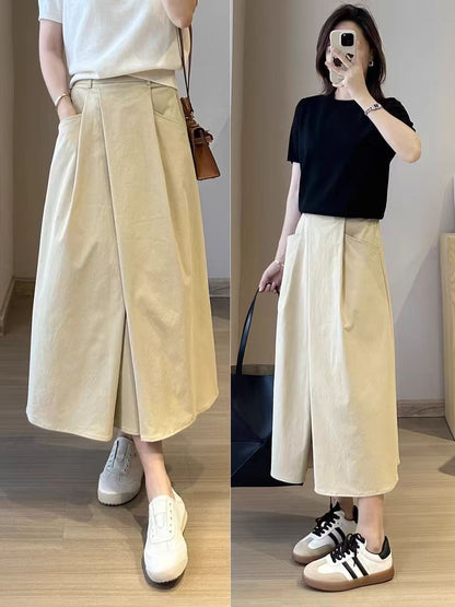 2026 Solid Color Big Size Half Skirt Women Leisure A- Line with Pocket Chinese Origin Simple Plus Size Mid Length Skirt
