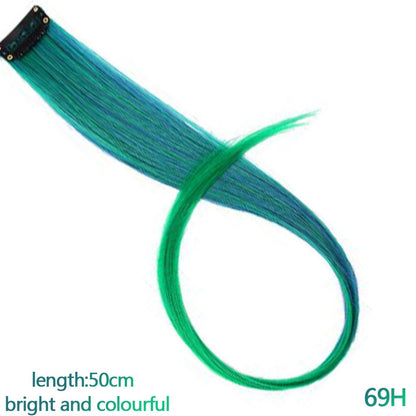 Todas as extensões de cabelo liso longo colorido para mechas, aplique de cabelo arco-íris, mecha de cabelo sintético rosa em tic-tac