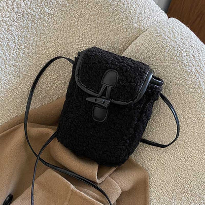 Fashion Winter Lambswool Phone Bag Sweet Lovely Portable Women Wallets Square Purse Faux Fur Plush Shoulder Bags Purses Handbags