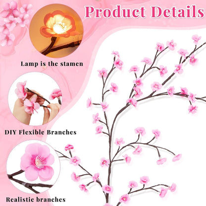72/96 Cherry Blossom Vine String Lights Glowing Cherry Blossom Branch Lights, Flexible Blossom Vine Lights 8 Mode For Home Decor