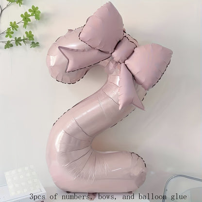32 Inch Pink Number 0-9 Foil Balloon with Bow – Ideal for Girls Wedding Birthday Party Decorations