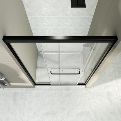 44-48" W x 72" H Semi-Frameless Sliding Shower Door, Glass Shower Door with 1/4'' (6mm) Clear SGCC Tempered Glass, Matte Black