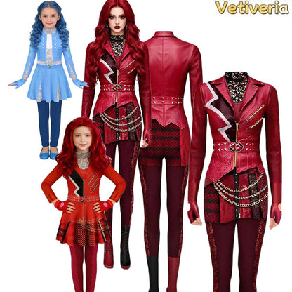 Descendants 2026 Fantasia Red Cosplay Jumpsuit Costume Evie Women Top Pants Gloves Disfraz Outfits Halloween Carnival Party Suit