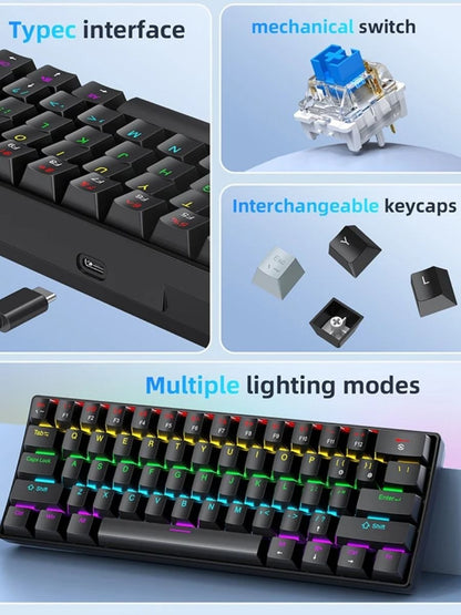 Teclado Mecânico com Fio Portátil APAYADO K61 60% com Fio 61 Teclas RGB Fantasma
