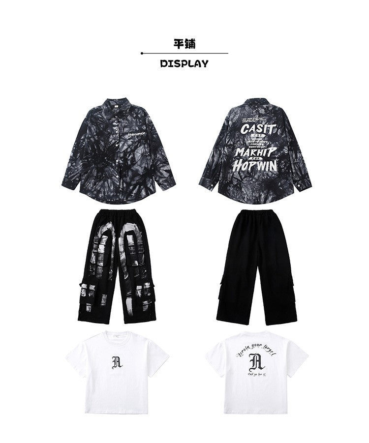 Roupas Infantis Hip Hop Casaco Brilhante Preto Top Calças Jogger Pretas de Rua para Meninas Meninos Fantasia de Dança Jazz Roupas