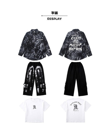 Roupas Infantis Hip Hop Casaco Brilhante Preto Top Calças Jogger Pretas de Rua para Meninas Meninos Fantasia de Dança Jazz Roupas
