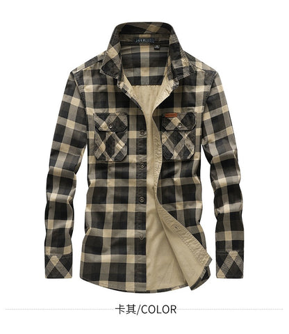 Quality Men Outdoor Long-sleeved Multi-pockets Plaid Shirts New Spring Male Cotton Loose Tooling Shirts Quality Man Cargo Shirts