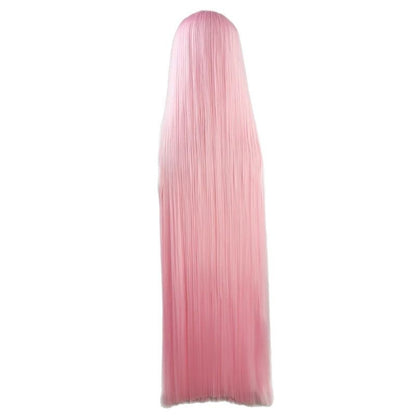 Peruca Sintética Rosa Qi Bangs Cabelo Liso Comprido Personagem de Animação Zero Dois cos Wig | Adequada para Apresentação ao Vivo