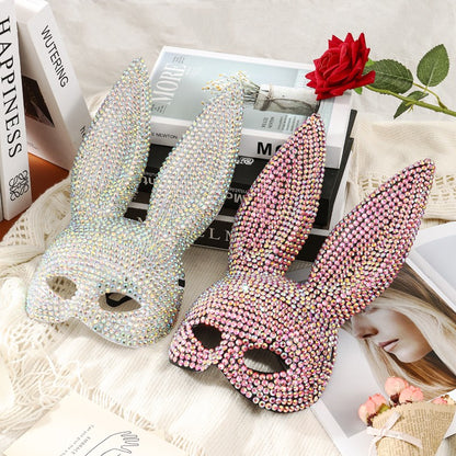 Full Diamond Animal Party Makeup Ball Shining Rabbit Mask for women Drama Performance Animal Costume Shooting Props, Halloween