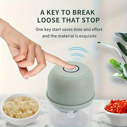 Mini processador elétrico portátil USB de 260ml para alho, triturador de alho com 2 lâminas, moedor de carne elétrico, picador de vegetais pequeno utensílio de cozinha