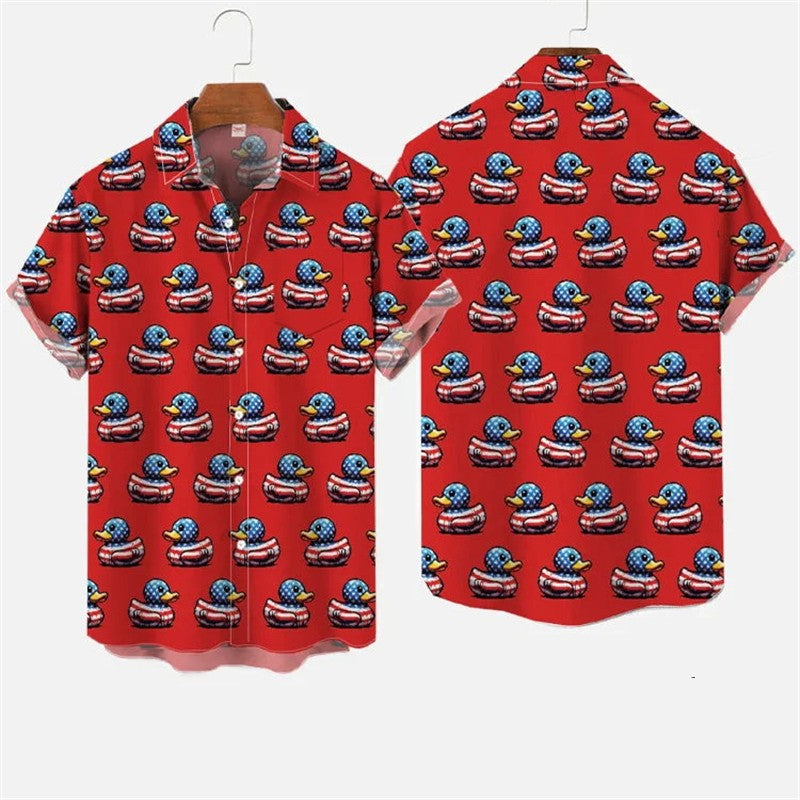 Yellow Rubber Duck Cute Cartoon Hawaiian Shirts Unisex Hot Summer Leisure Lapel Button Shirt Hip Hop Street Beach Blouse Top