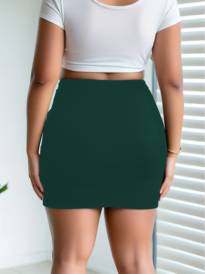Ladies Plus Size Solid Color Bodycon Mini Skirt with Side Slit Fashion Pencil Skirt