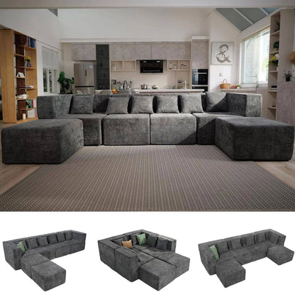 Cloud Modular Sectional Couch 4 Seater Convertible Chenille Sofa Set with Ottoman 130 Inch Living Room Furniture