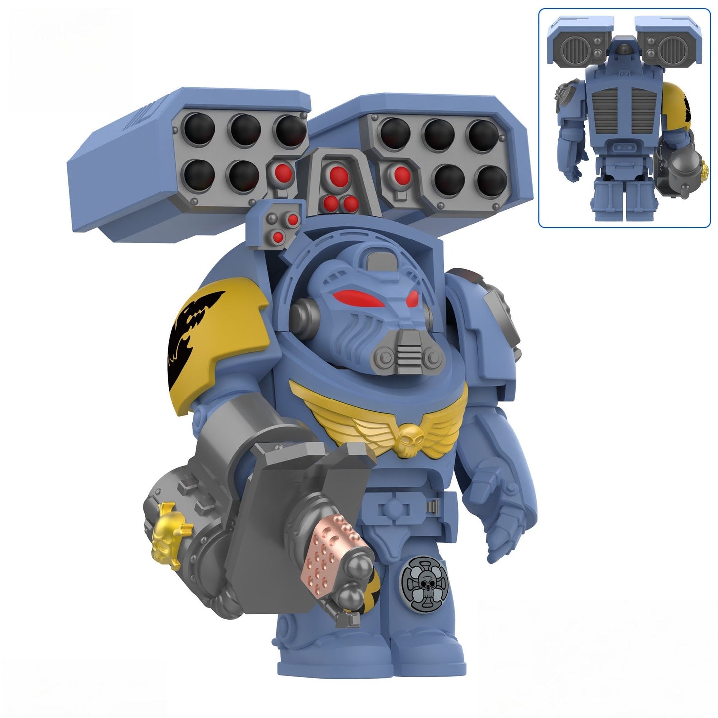 Medieval Knights War 10cm Poseable Collectible 40K Figure - Blue-Gold Armor Skull Face Design