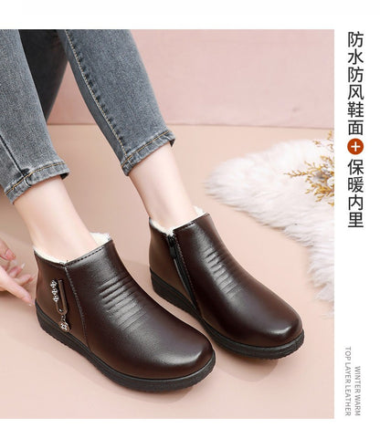 2024 New Women's Real Leather Ankle Boots Thick Bottom Plush Shoes Women Winter Warm Shoes Fashion Cool Footwear Size 35-41