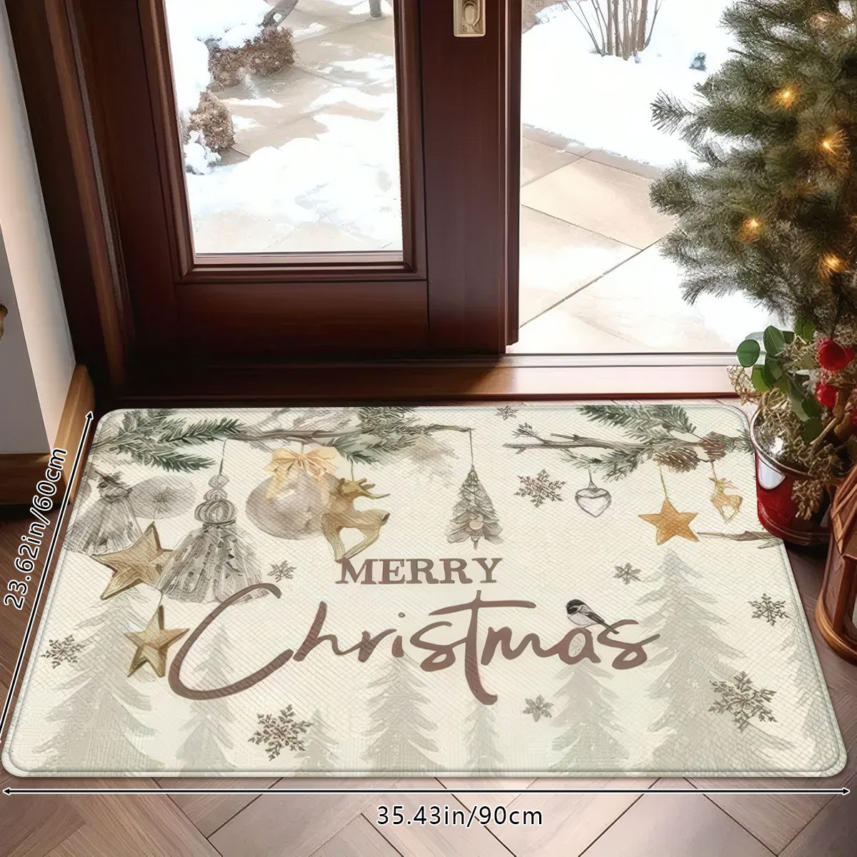 VIKAMA Christmas White Christmas Tree Pattern Rug Bedroom, Living Room, Hallway Entrance Mat Soft Comfortable Rug Home Decor