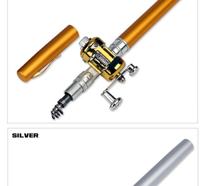 Fishing Rod Reel Combo Set Mini Telescopic Pocket Pen Fishing Rod Pole + Reel