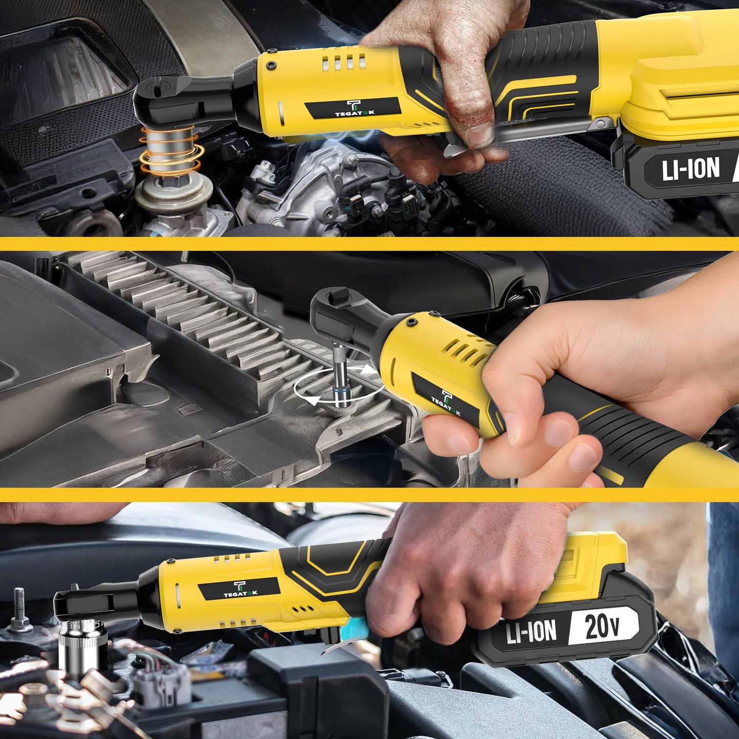 Chave de fenda elétrica sem fio 20V com catraca de ângulo reto 3/8 polegadas para desmontagem de porcas, reparo automotivo com bateria