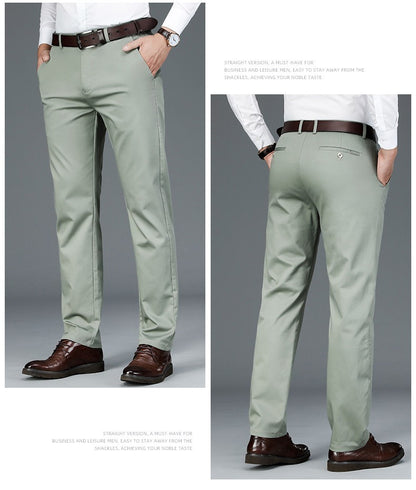 2023 Primavera Novas Calças Casuais Masculinas de Fibra de Bambu Estilo Clássico Negócios Moda Calças Cáqui Elásticas de Algodão Roupa Masculina de Marca