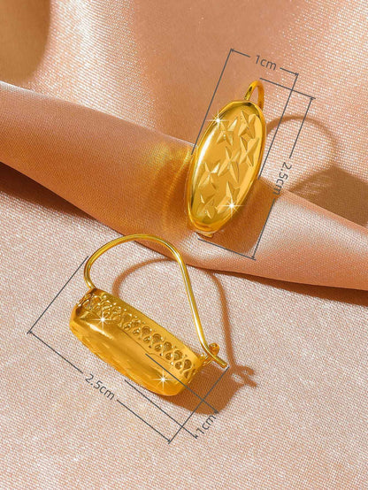 Niche Unique Retro Embossed Gold Ear Hooks For Women 24K Gold AU999, Special pattern hard to duplicate