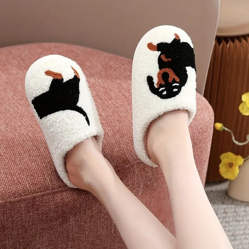 Platform Fluffy Slippers Women House Plush Cartoon Dog Designer Winter Shoes Girls Flats Home Fashion Casual Footwear Large Size