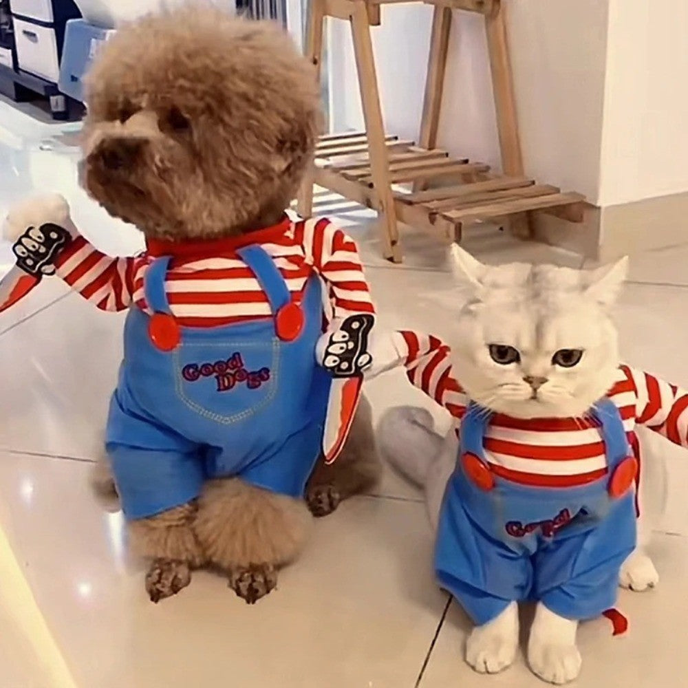 Novidade da Moda Chucky Cão de Estimação Mortal Traje Adereços Assustadores Acessórios de Roupa Fantasias de Gato Engraçadas Vestido Moletom com Capuz