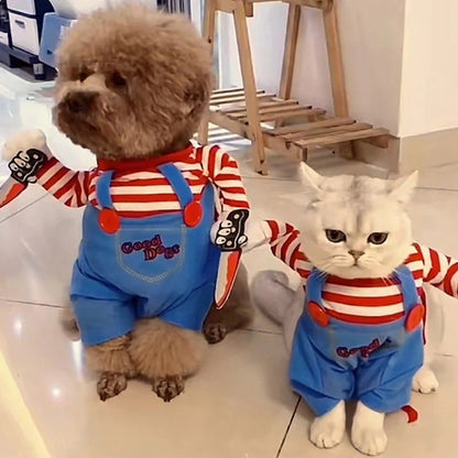 Novidade da Moda Chucky Cão de Estimação Mortal Traje Adereços Assustadores Acessórios de Roupa Fantasias de Gato Engraçadas Vestido Moletom com Capuz