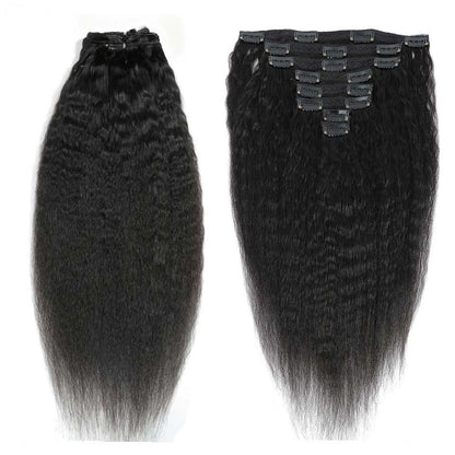 Extensões de Cabelo Humano Cacheado Liso 100% Não Processado Remy Clip-in Extensões de Cabelo com Trama Dupla de Pele Clip-in Para Mulheres Negras