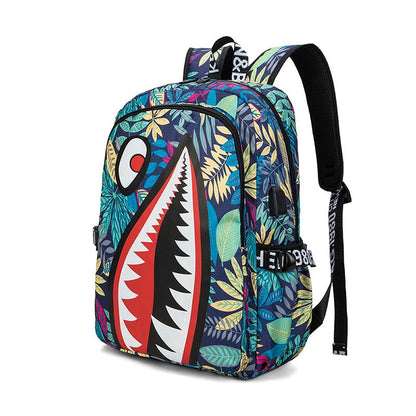 Mochila Escolar para Meninos com Estampa de Tubarão para Crianças, Mochilas de Viagem