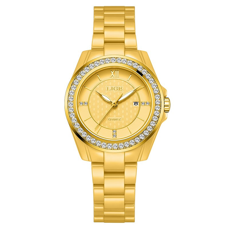 LIGE Fashion Quartz Watch for Women Stainless Steel Ceramics Strap Waterproof Women's Watches Elegant Luxury Ladies Wristwatch