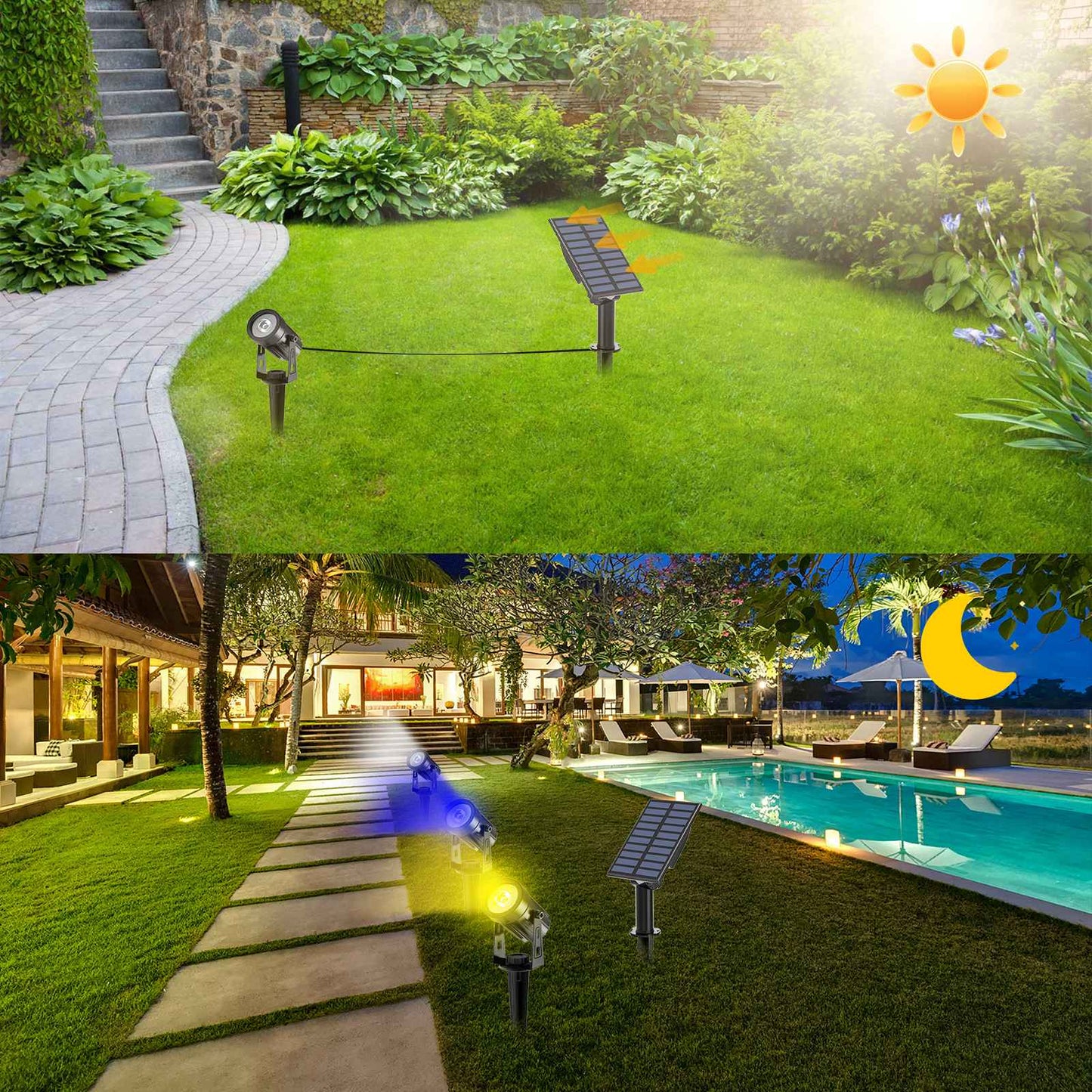 Solar Powered Spotlight IP65 Solar LED Light Outdoor Landscape Yard Garden Tree Separately Lamp Aluminum Anti Rust Solar Lamp