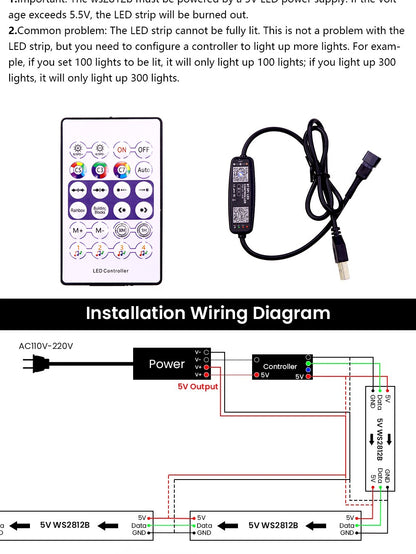 WS2812B LED Strip 5V 12V USB Bluetooth Music Controller Kit  Individually Addressable  RGB LED Strip 30/60/74/96/144Leds/m DC5V