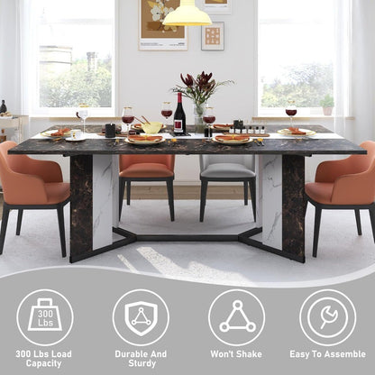 71 Inch Dining Table for 6 People,Modern Rectangular Kitchen Table W/Waterproof Wood Tabletop,Farmhouse Long Dining Room T