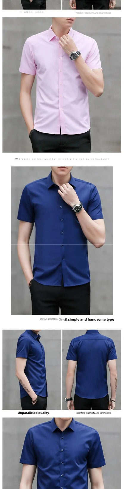 Summer Short Sleeve Men's Dress Shirt Anti-Wrinkle Easy Care Workwear Formal Business Suit Shirt for Sales Professional