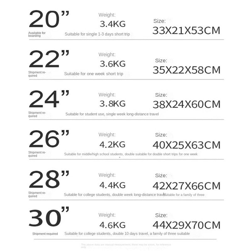Mala de Viagem Nova com Estrutura de Alumínio 20/22/24/26/28 Polegadas, Mala de Rodinhas para Estudantes, Material Resistente de PC, Grande Capacidade