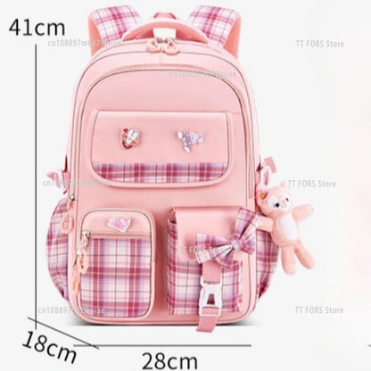 Mochila Escolar Infantil Feminina Xadrez Ergonômica Protege a Coluna Grande Capacidade Leve Impermeável