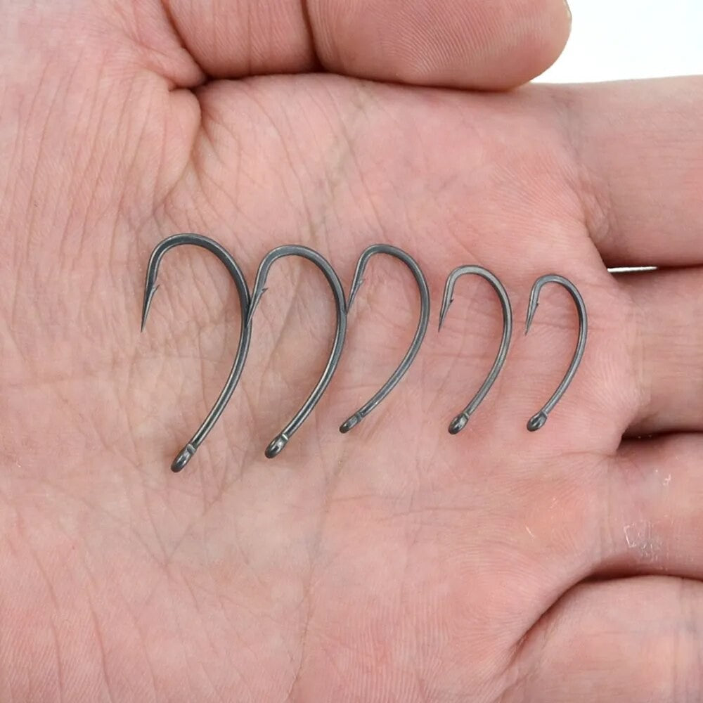 Hirisi 15x Anzóis de Pesca de Carpa Com Olhal Micro Farpa Aço de Alto Carbono Anzóis Revestidos de PTFE Acessórios de Pesca X915