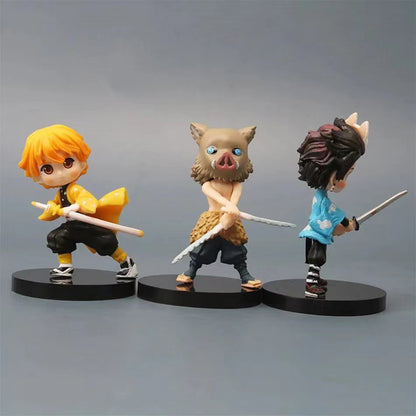 6 unidades Anime Demon Slayer Boneco Nezuko Tanjirou Zenitsu Inosuke Kyoujurou Giyuu Kawaii Qposket Boneco PVC Modelo Brinquedo Presente Colecionável