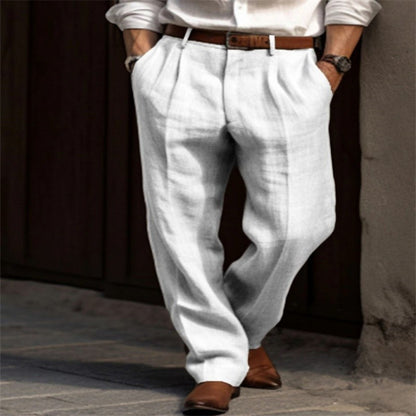 2026 Men's Stand Pocket Casual Linen Pants Solid White Gray Trouser Plus Size 3xl Mens Elegant Fashion Sweatpants Men Streetwear
