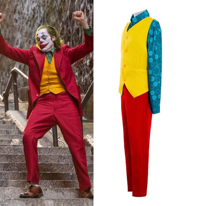 Joker Cosplay Costume Set - Joaquin Phoenix Arthur Fleck Clown Red Dipped Outfit with Green Wig - Personalized Uniform Ensemble