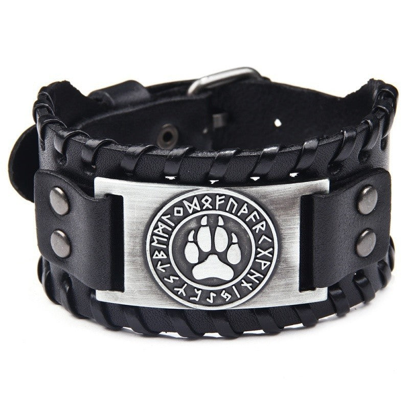Acessórios de joias de runa viking HNSP pulseira de couro para homens tamanho ajustável