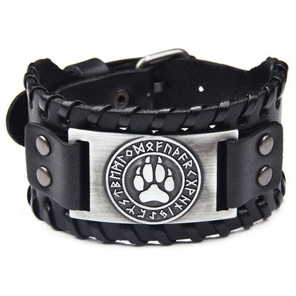 Acessórios de joias de runa viking HNSP pulseira de couro para homens tamanho ajustável